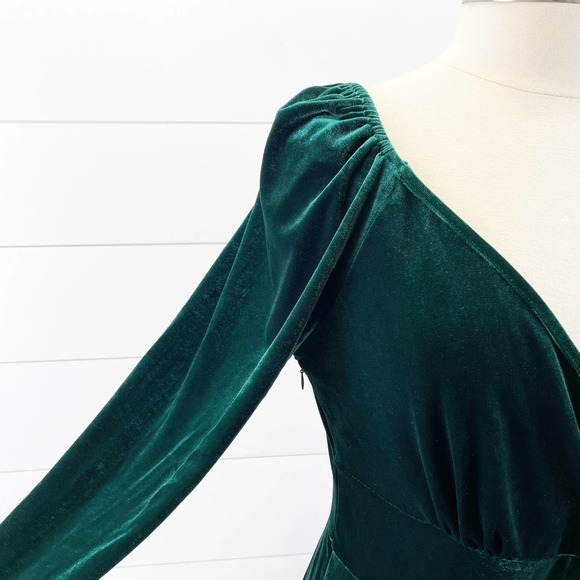 NEW Halara Womens Velvet Mini Flare Casual Dress Surplice Dark Green Size XL - Picture 4 of 12